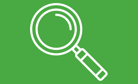 A white icon of a magnifying glass on a green background A white icon of a magnifying glass on a green background